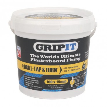 Gripit Yellow Plasterboard Fixings 15mm Tub of 100
